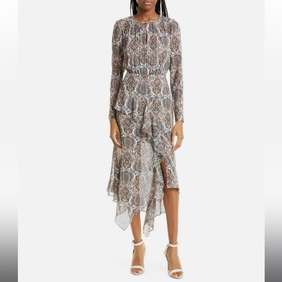 Veronica Beard Sazan Long Sleeve Handkerchief Hem Paisley Dress - Picture 3 of 5